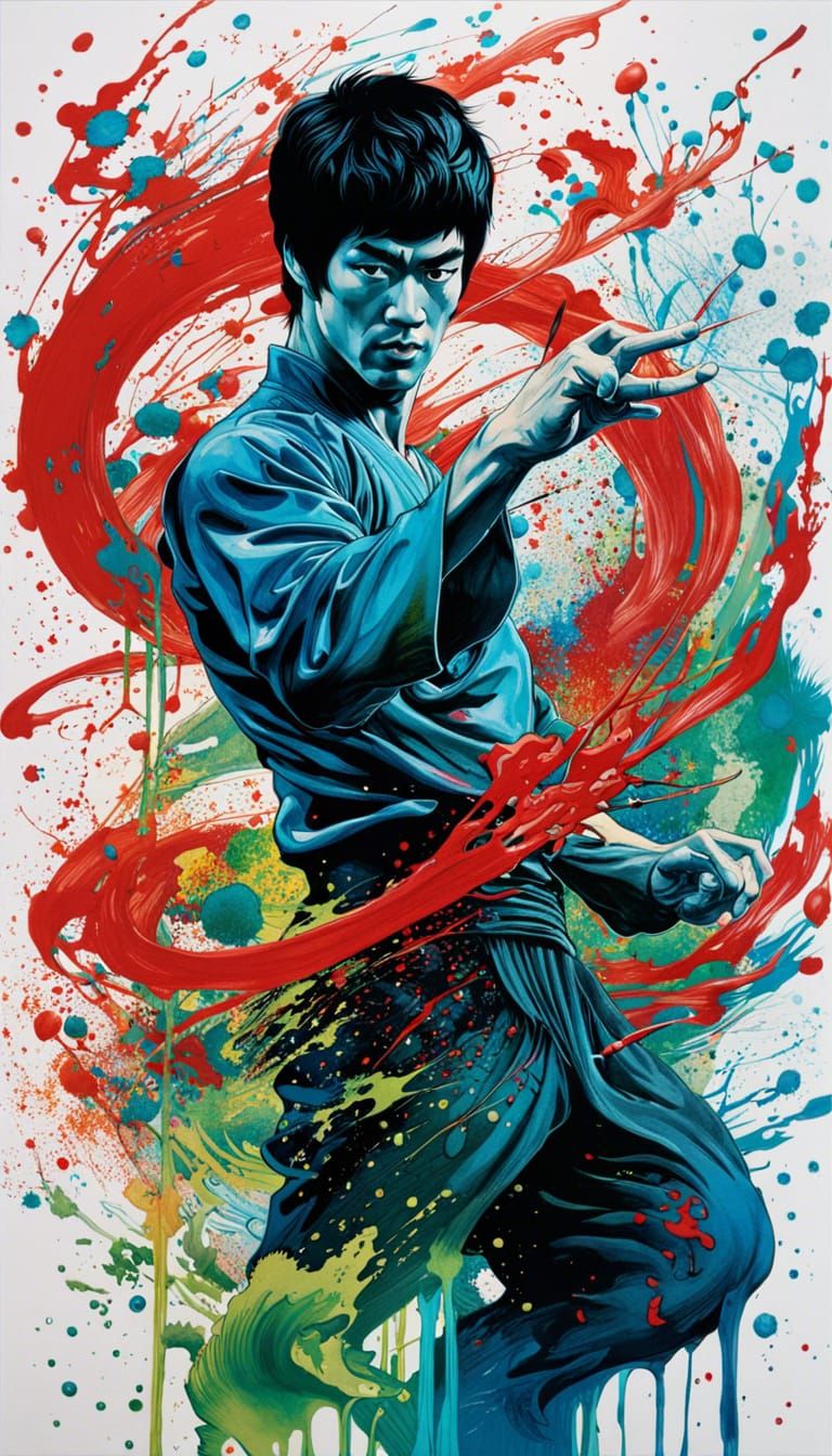 Bruce Lee in Liquid Watercolor Style