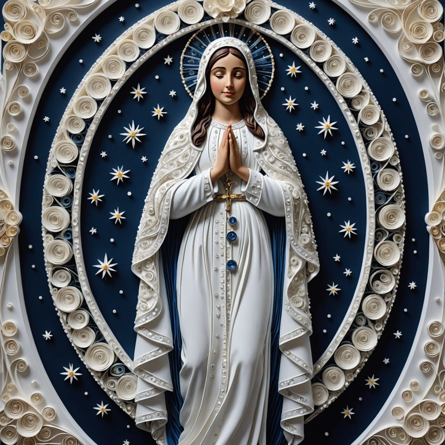 Virgin of Lourdes Quilling Collage Art