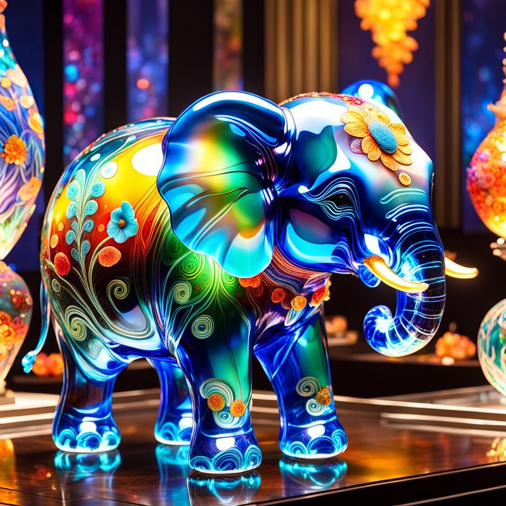 Illuminated Glass Elephant Fantasycore Artwork