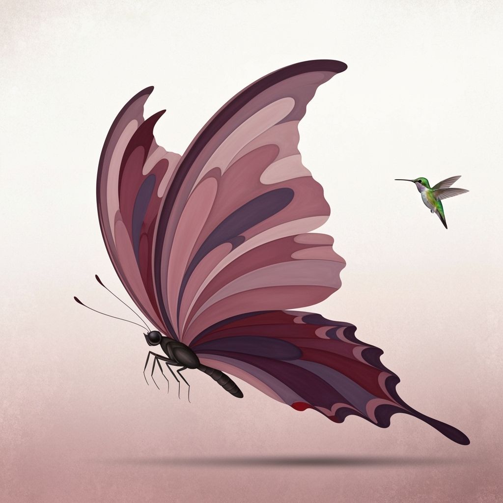 Abstract Butterfly and Hummingbird in O'Keeffe Style