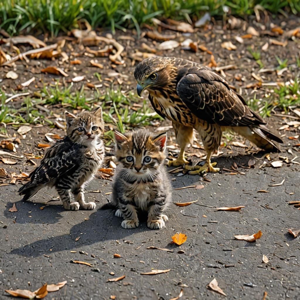 Kitten Confronts Hawk: An AI-Generated Image