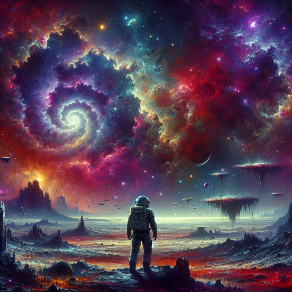 Astronaut on Alien Planet with Bioluminescent Flora