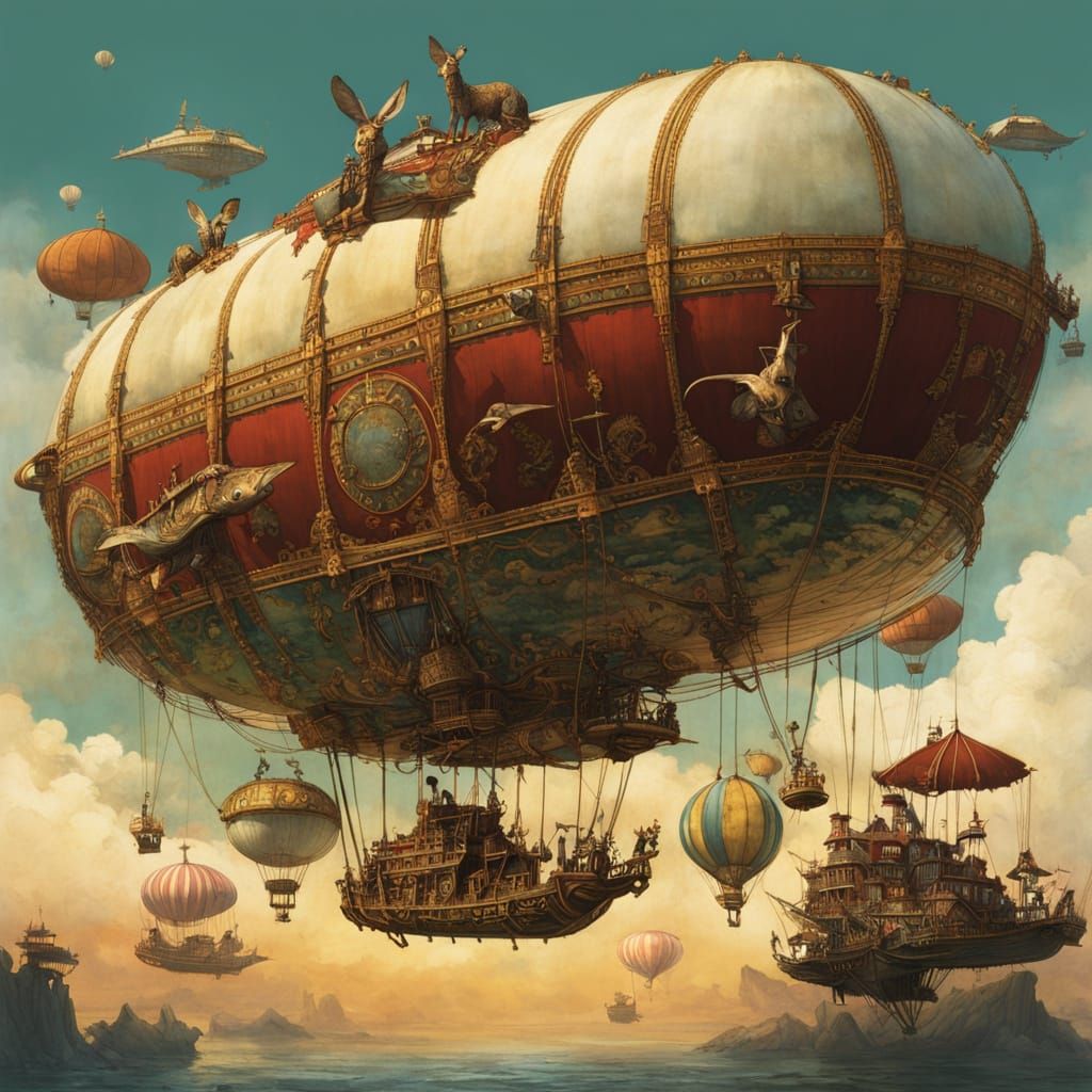 Steampunk Circus Airships with Floating Islands