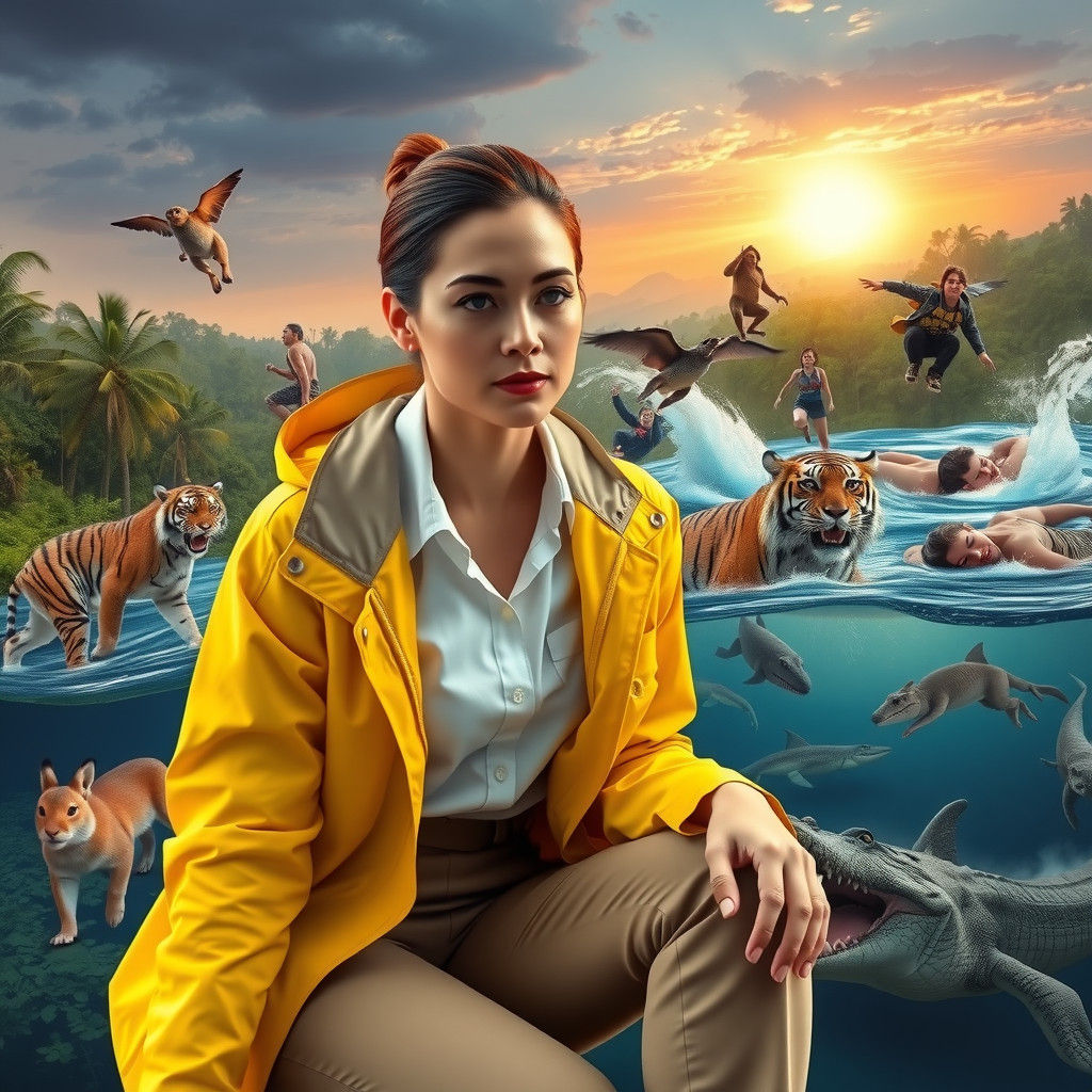 Journalist's Surreal Jungle Interview, Hyperrealistic Style