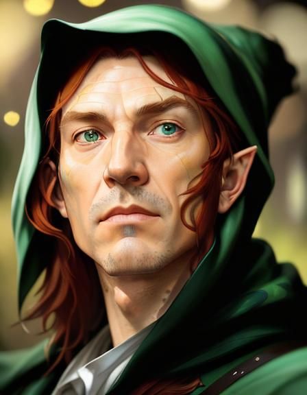 Red Haired Druid Elf Portrait in Hyperdetailed Style