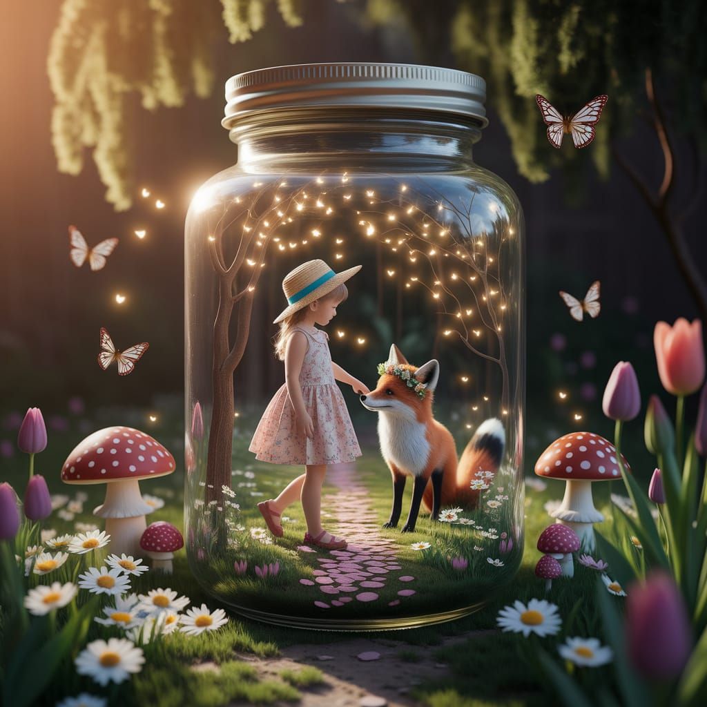 Whimsical Springtime Scene in an Enchanted Glass Jar