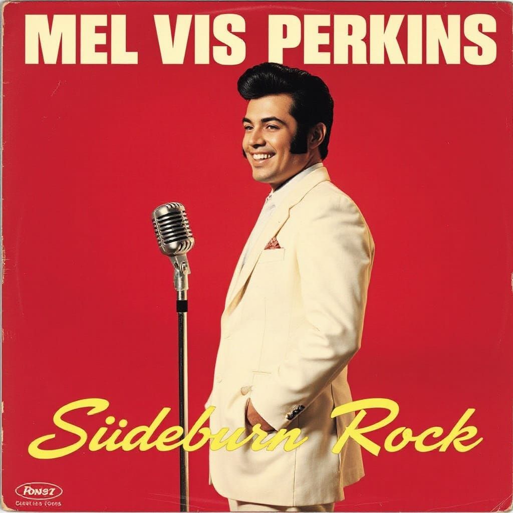 Rock and Roll Icon Melvis Perkins on a Deep Red Background
