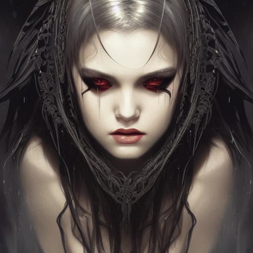 Dark Angel Roaming at Night: Hyperdetailed Portrait