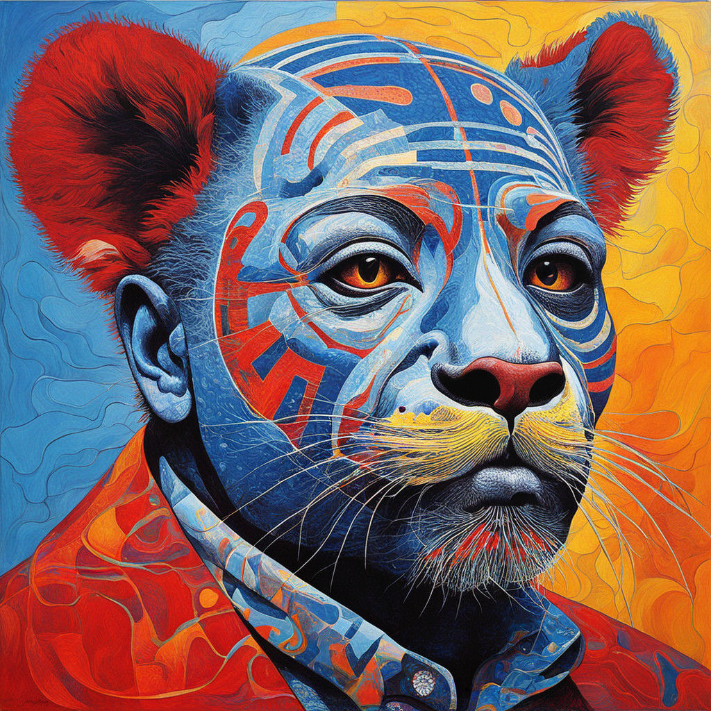 Psychedelic Thundercat Portrait in a Mix of Primitivism and...
