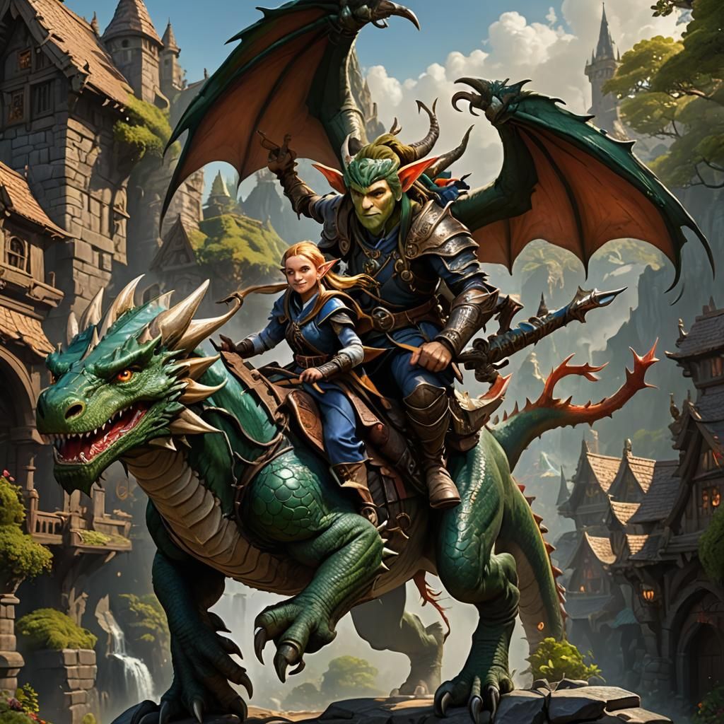 Fantasy Guild on Dragonback: Digital Art