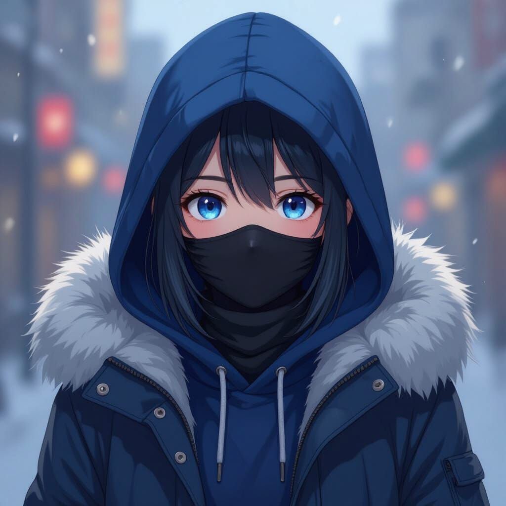Anime Girl in Balaclava: Manga Style Illustration