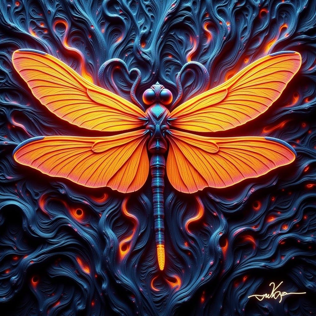 Dragonfly Emerges from Burning Molten Paint