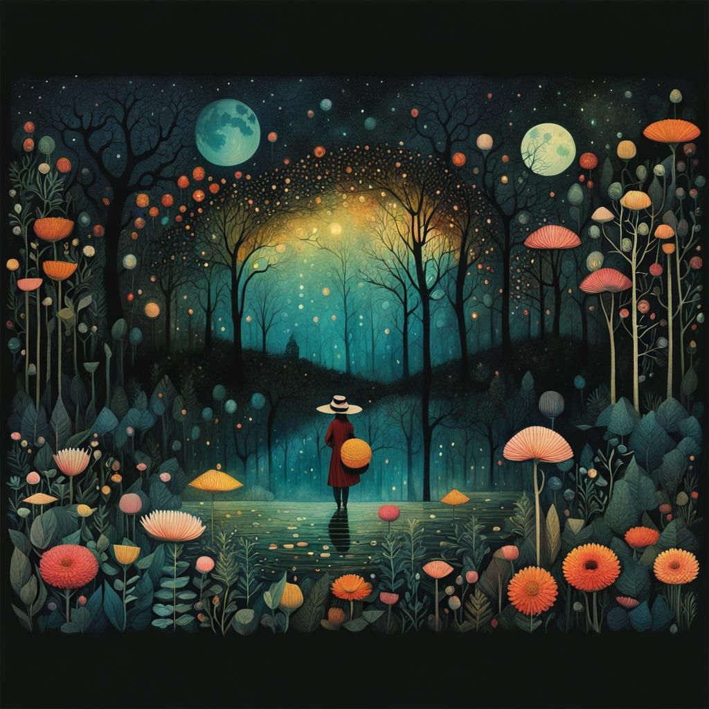 Night Scented Stock in Maximalist Collage Style