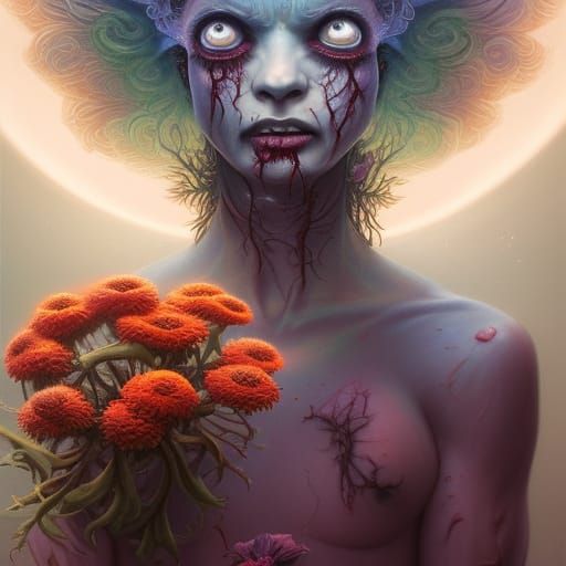 Zombie with Flowers in Mystical Colors