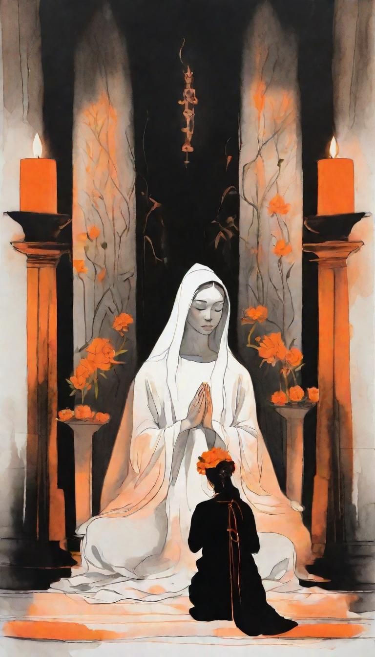 Minimalist Ink Painting of Girl Praying