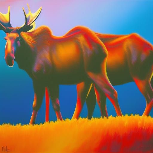 Abstract Moose Art in Complementary Colors