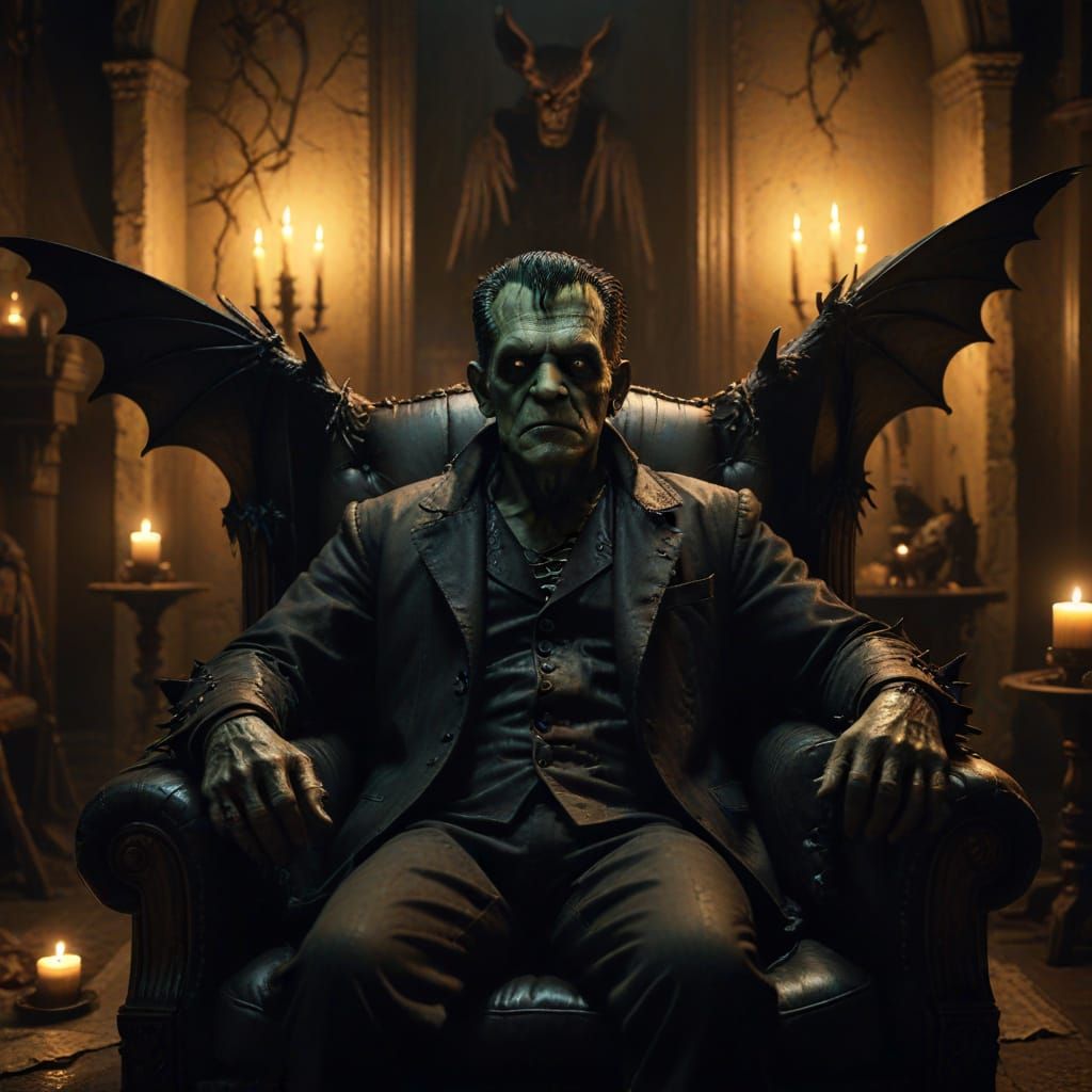 Frankenstein in Gothic Horror with Bats