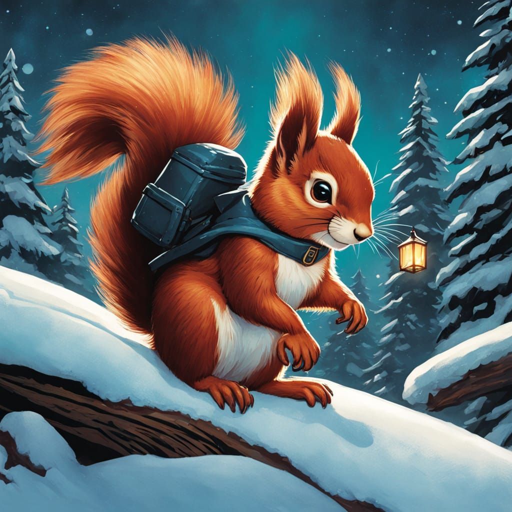 Female Red Squirrel Assists as Santa's Helper in Whimsical C...