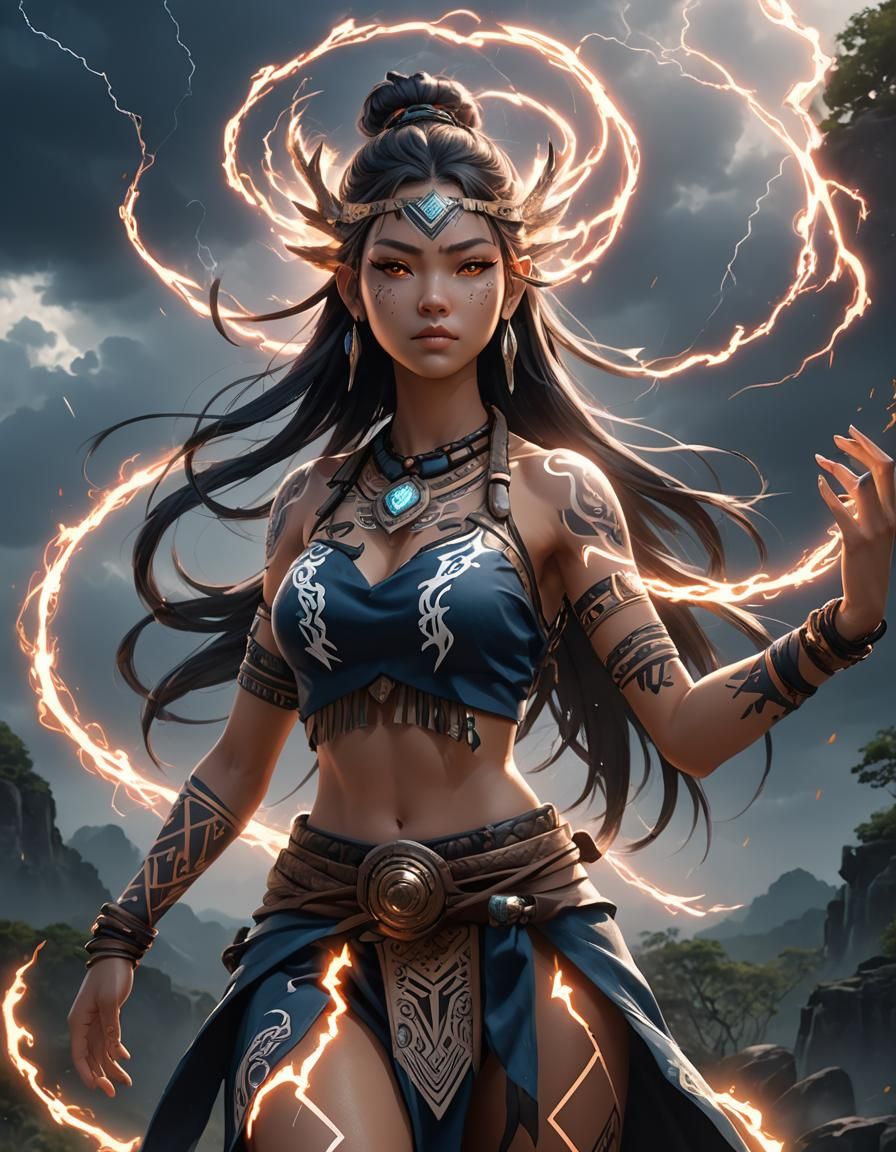 Air Tribe Girl with Glowing Spirit in Anime Style