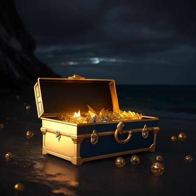 Golden Treasure Chest on a Magical Beach