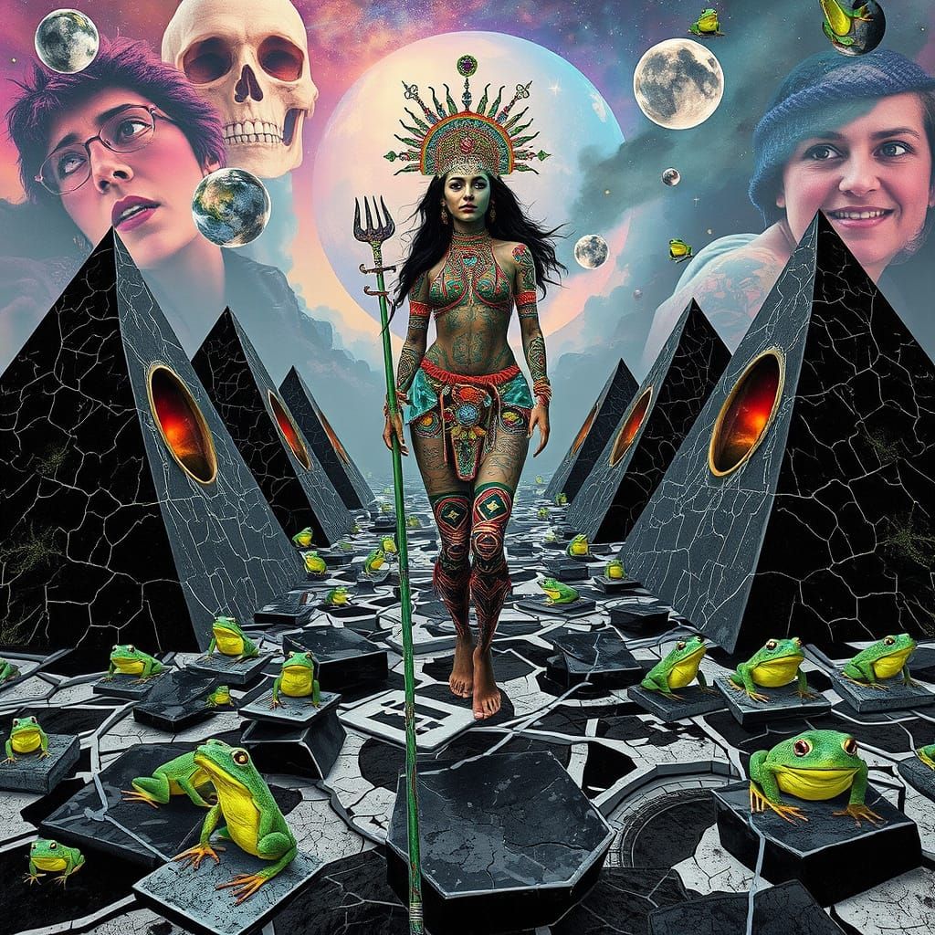 Surreal Goddess Emerges from Tribal Collage