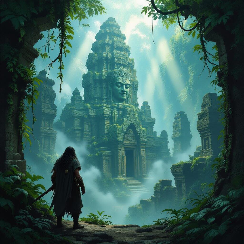 Explorer Discovers Overgrown Jungle City in Dark Fantasy Sty...