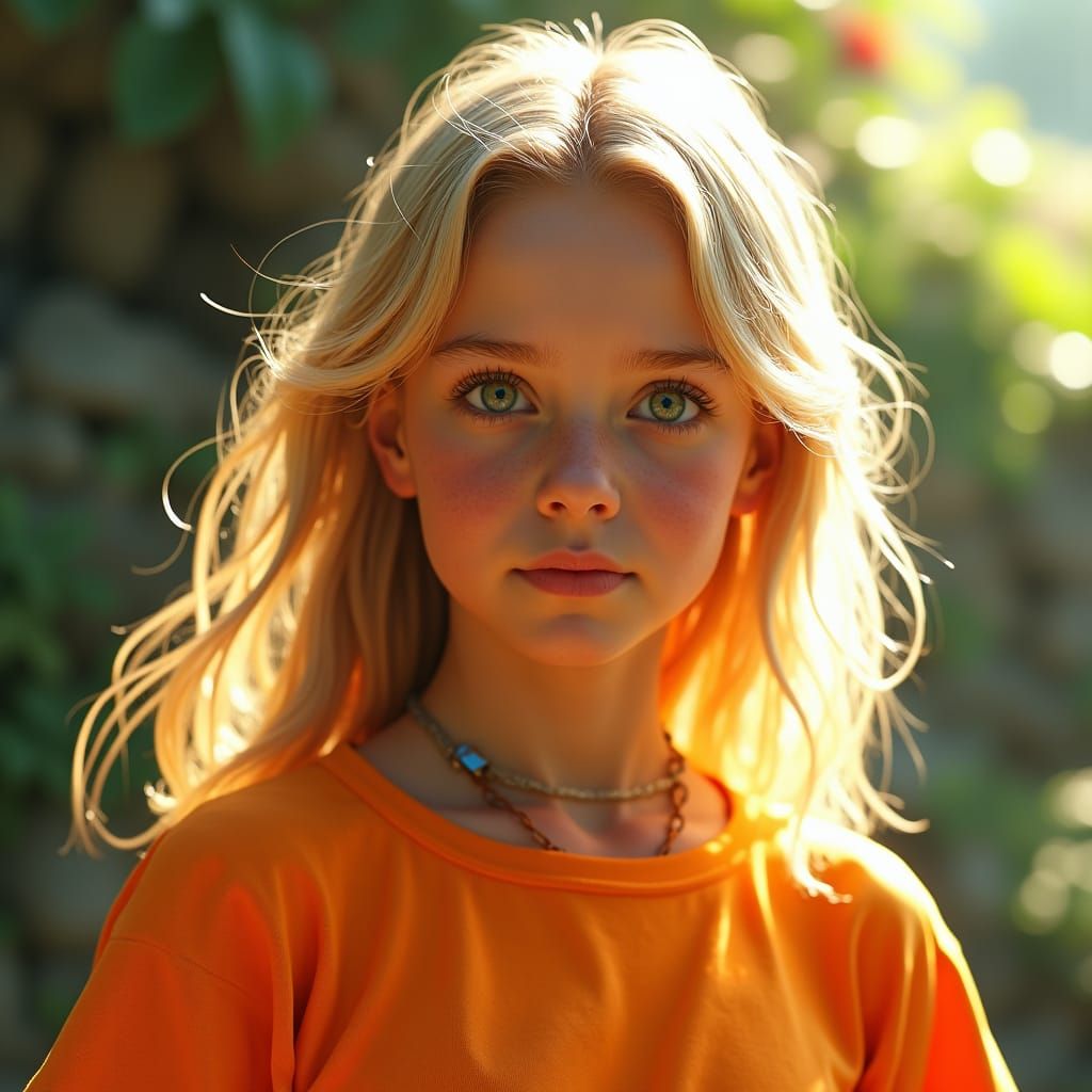 Young Girl with Gray Eyes in Detailed Fantasy Art
