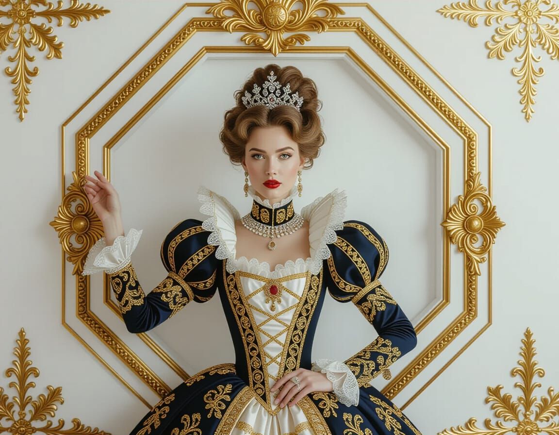 Elegant Woman in Ornate Frame: Versailles-Inspired Opulence