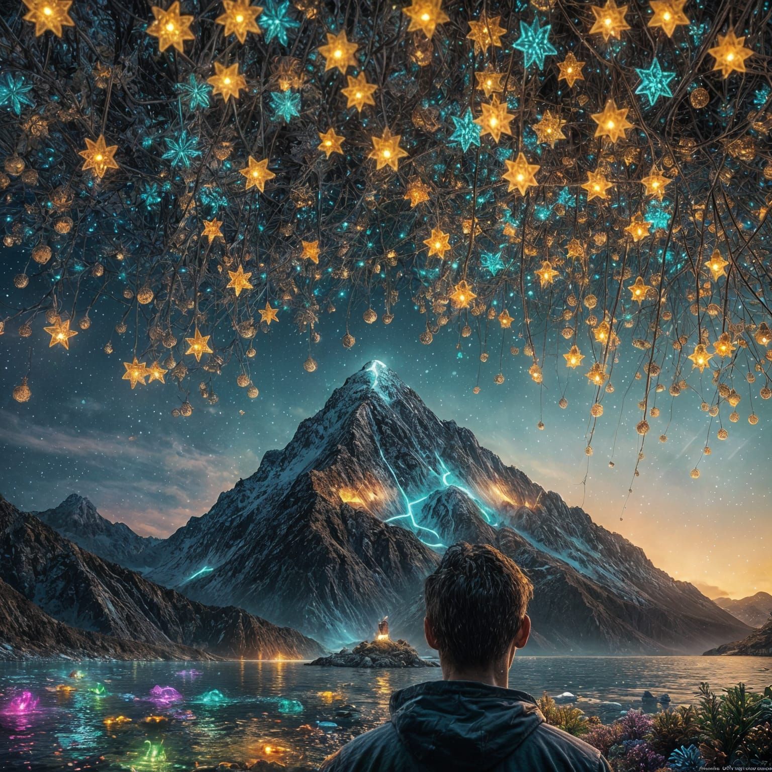 Bioluminescent Ocean Mountains in Hyperrealistic Style