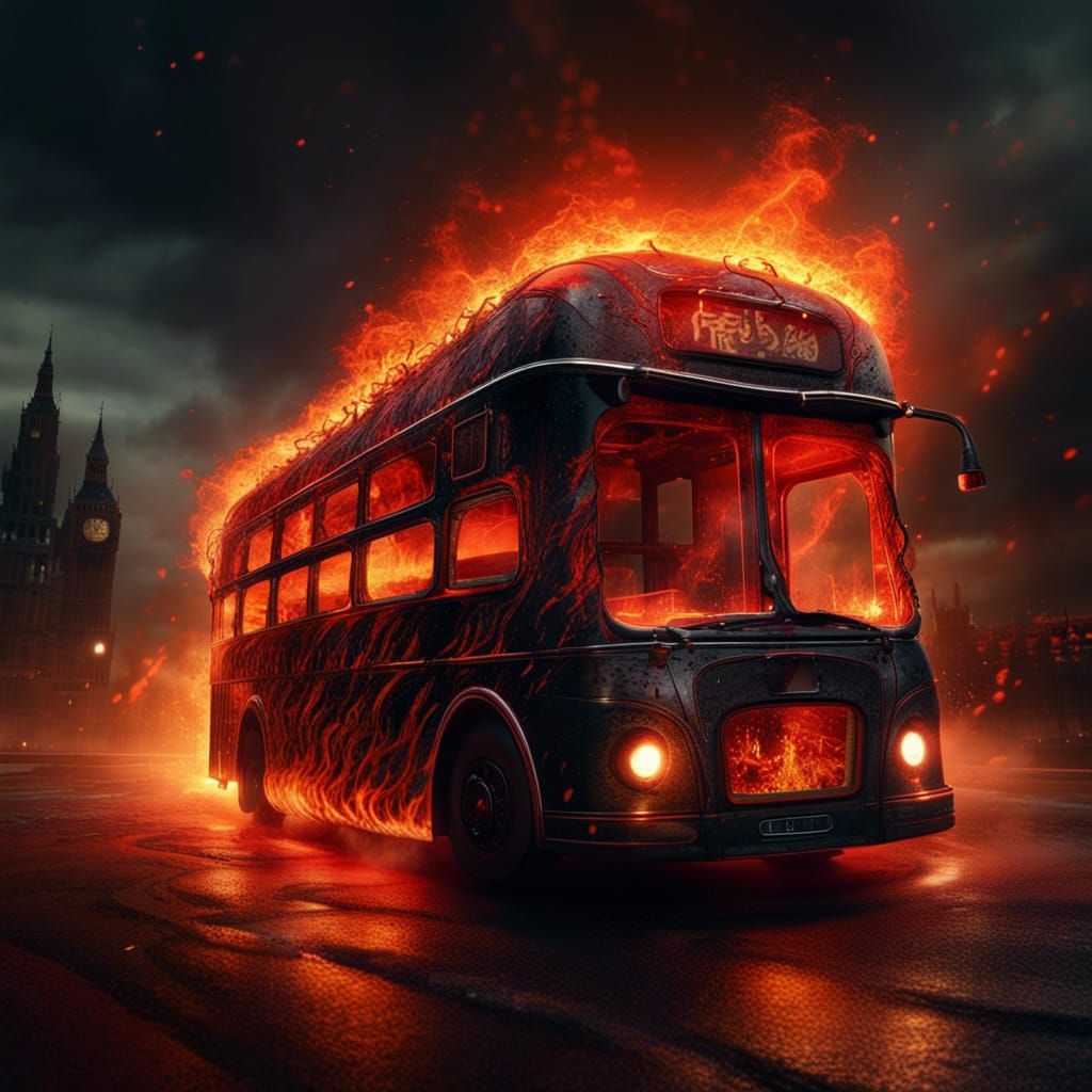 Infernal London Bus on the Road to Hell
