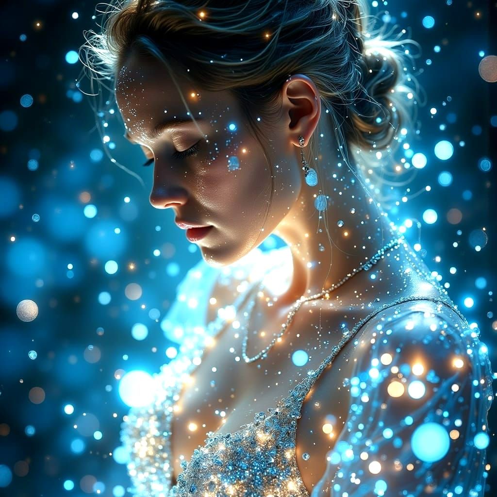 Woman Illuminated by Radiant Diamond Light in Ethereal Glow