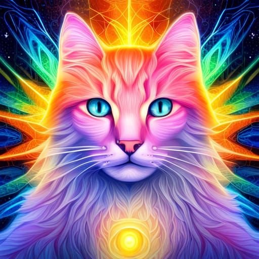 Zen Cat: Holographic Astral Cosmic Illustration