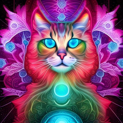Wise Zen Cat in Cosmic Astral Illustration