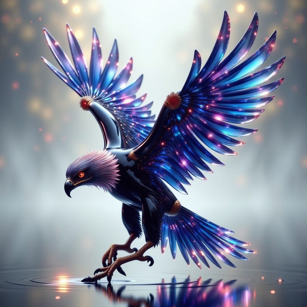 Glass Eagle in Flight at Sunset, Detailed Rendering