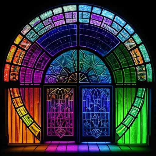 Luminous Neon Stained Glass Magic Portal Image