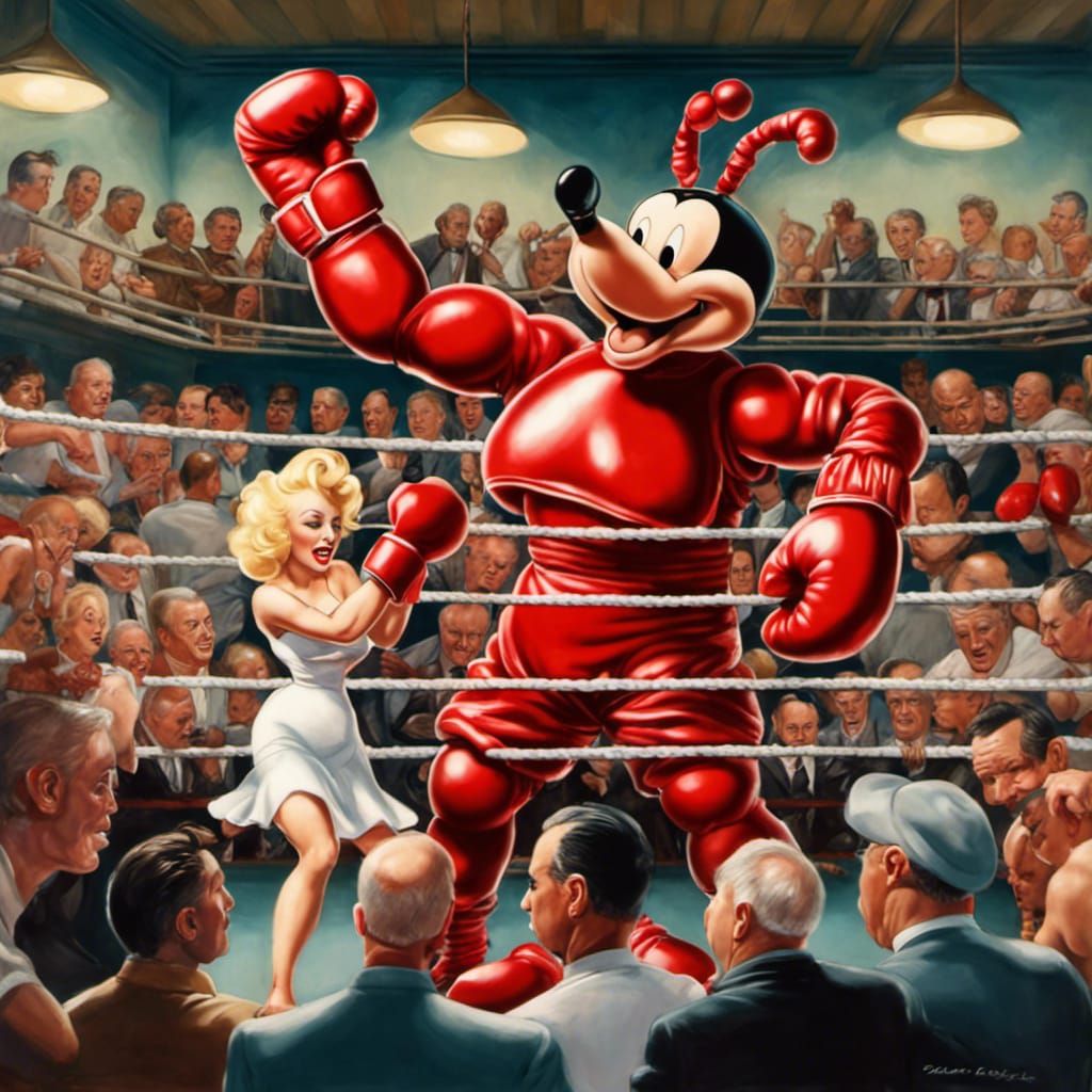 Surreal Boxing Match with Pop Art Icons