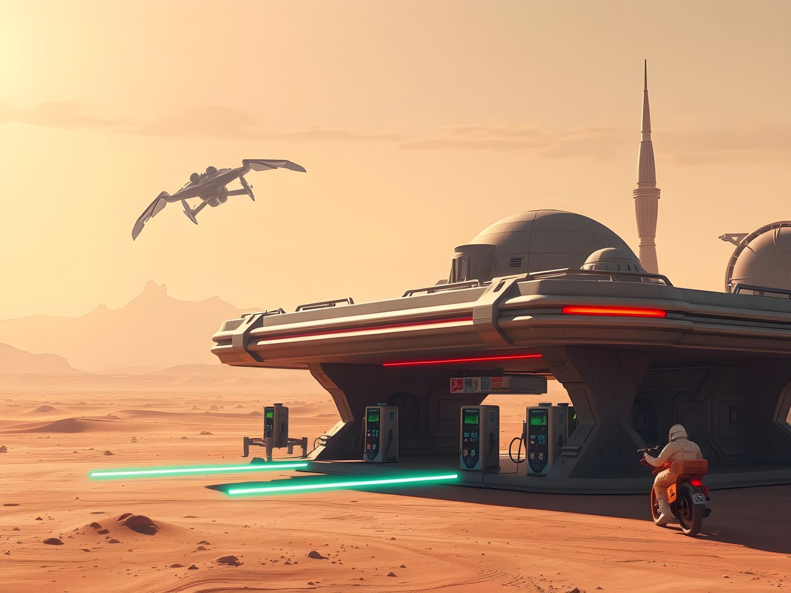 Alien Gas Station on Desert Planet in Star Wars Style