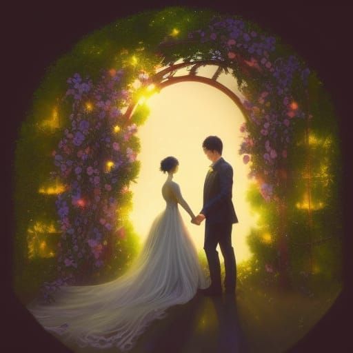 Garden Arbor Wedding at Sunset: Digital Art