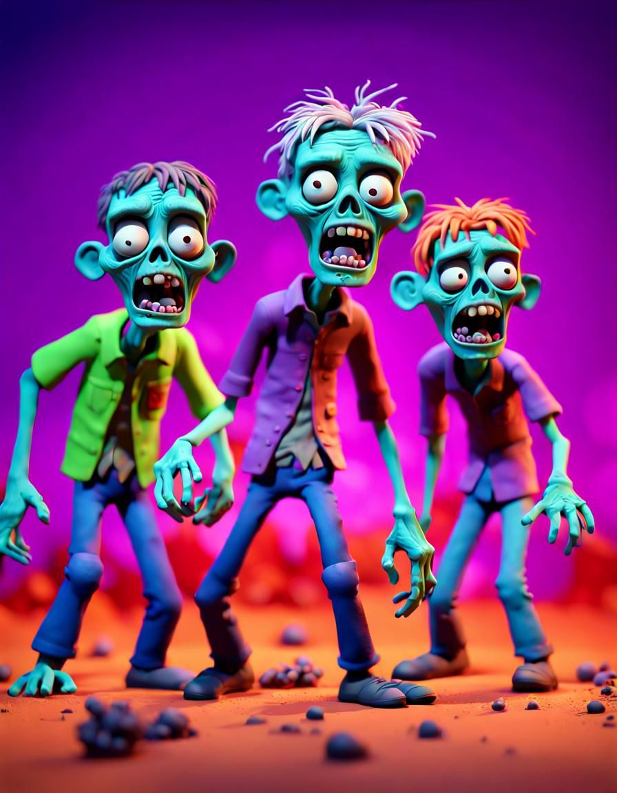 Funny Scary Zombies in Claymation Style
