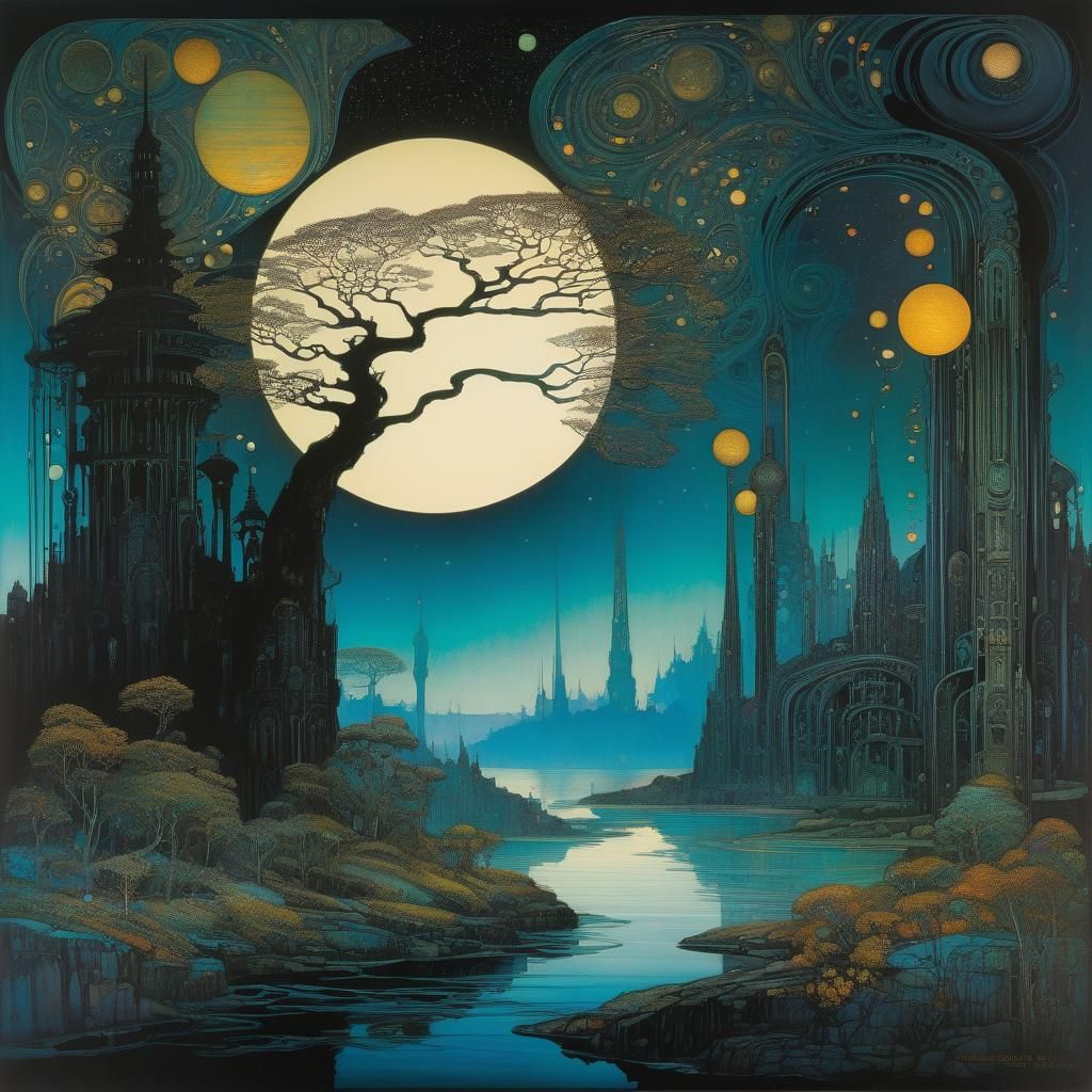 Intricate Lithograph in Varied Artistic Styles