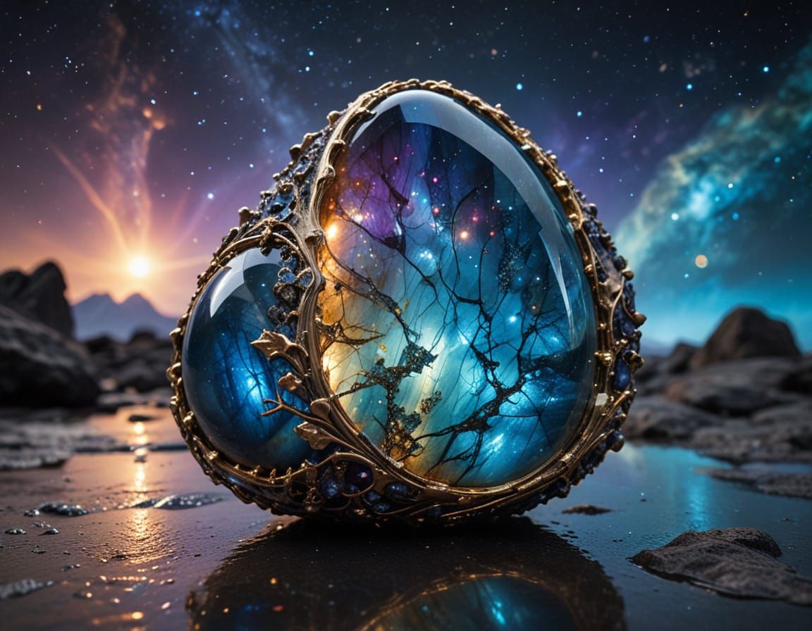 Labradorite Crystal Landscape with Celestial Reflection