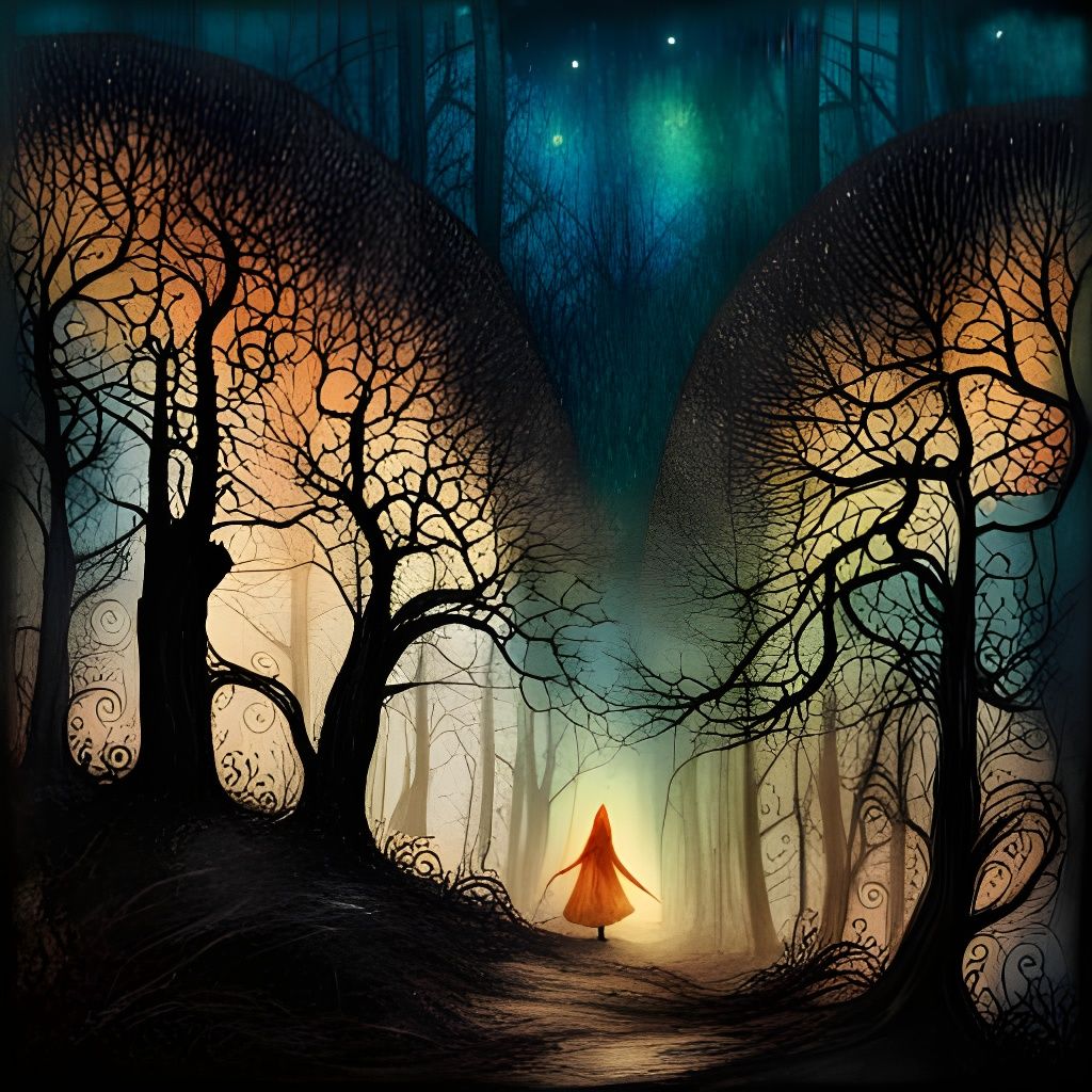 Mysterious Spooky Forest, Detailed Ominous Illustration