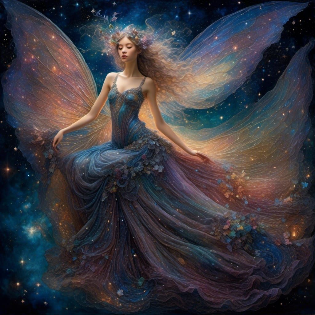 Galaxy Fairy in Couture Dress by Josephine Wall