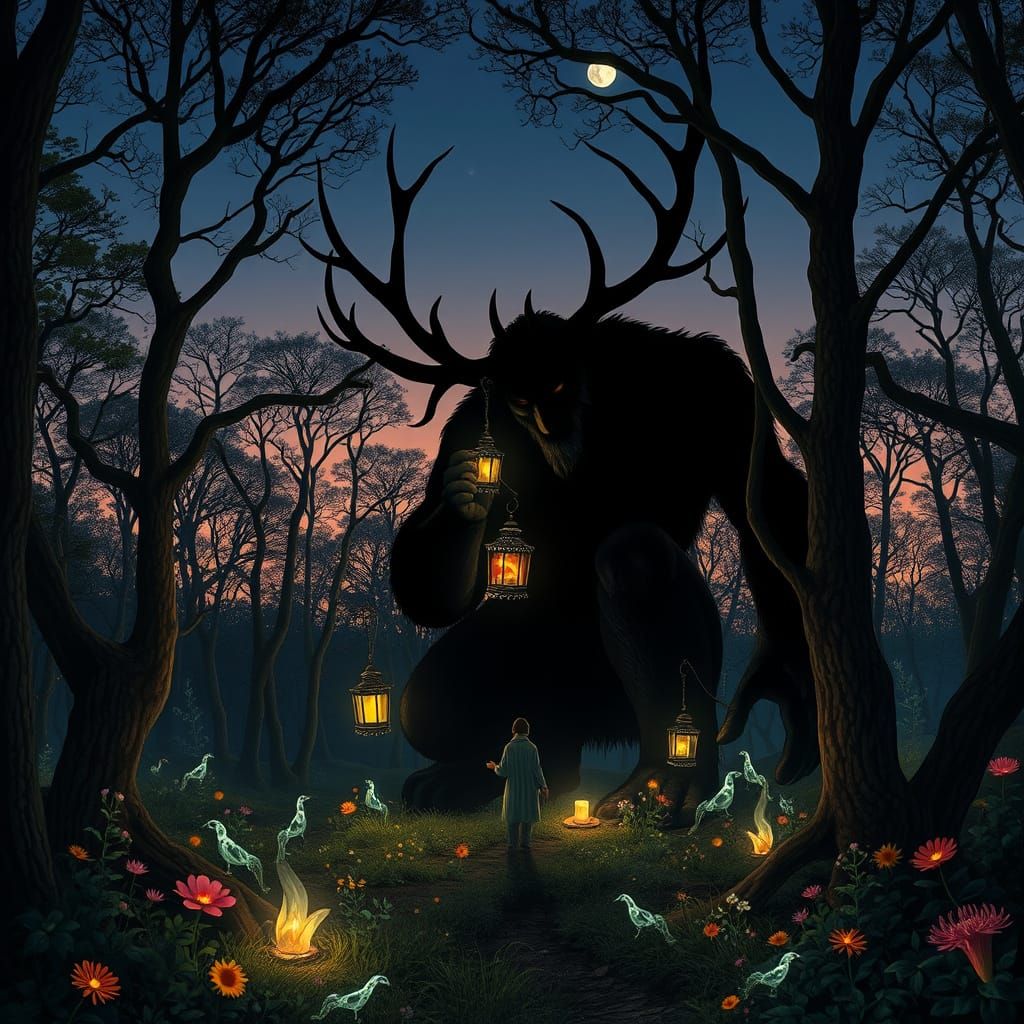 Antlered Giant Lights Lanterns in Ethereal Grove