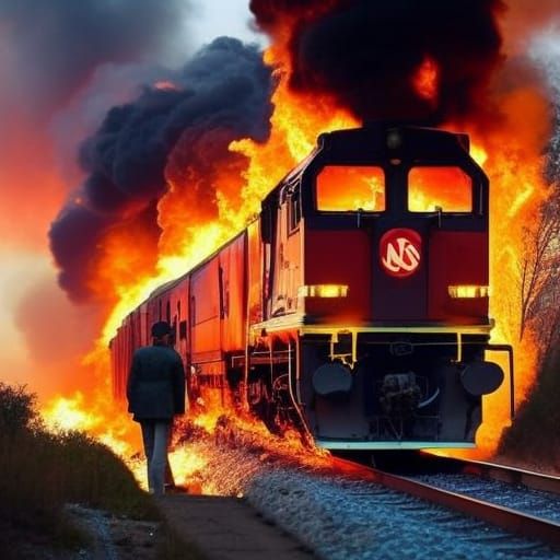 Inferno on Rails: Burning Train Image