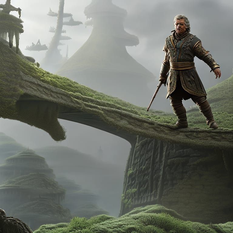 Grey Man Rides Turtle: Epic Cinematic Digital Painting