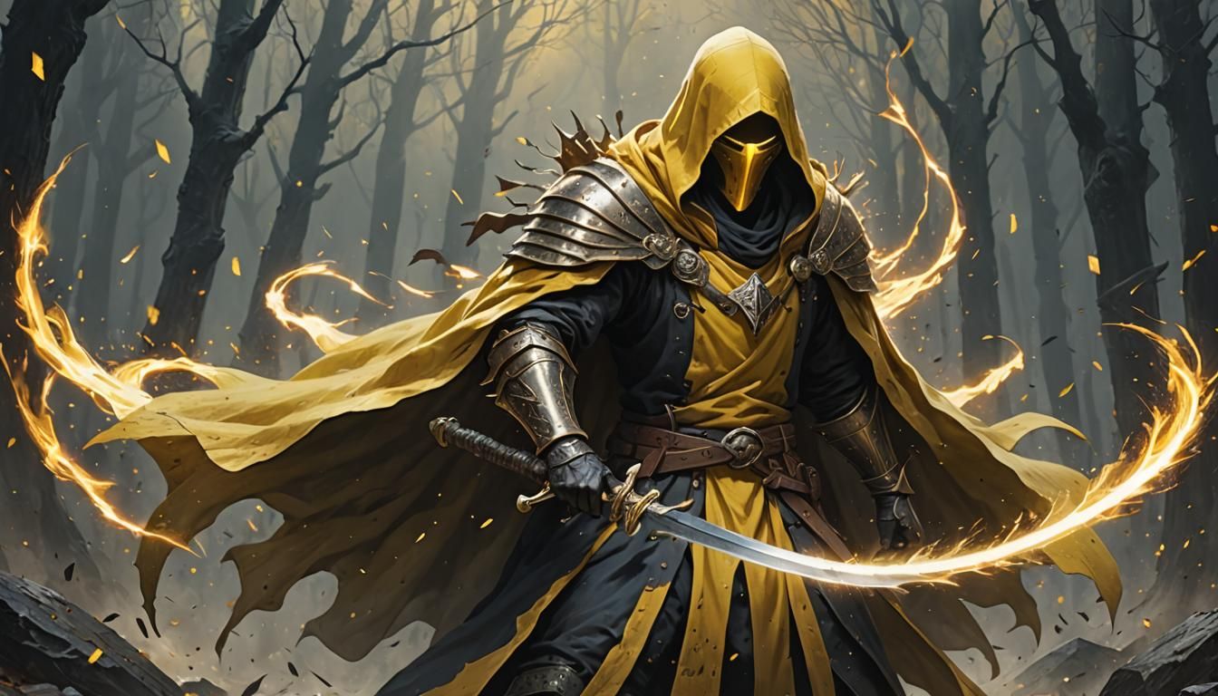 Yellow Faceless Entity Sharpening Swords