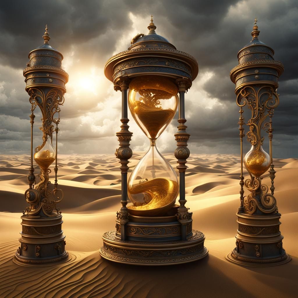 Steampunk Hourglass Tornado on Dune: Ornate Matte Painting