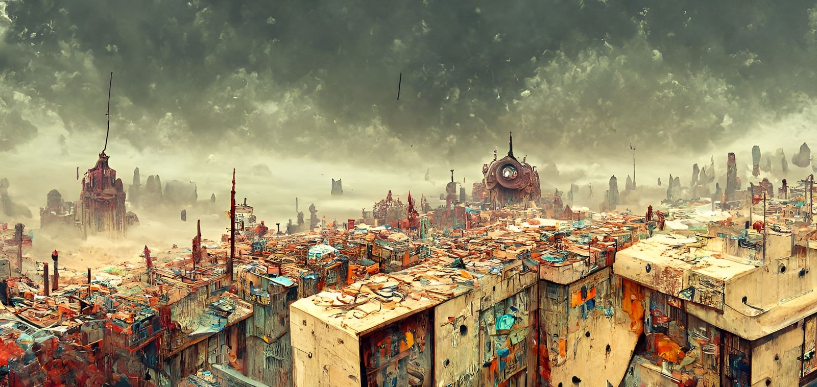 Dystopian Steampunk Cityscape Illustration