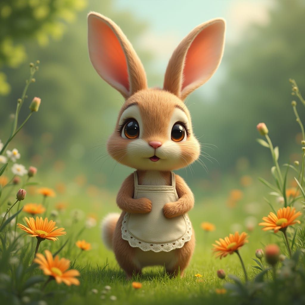 Photorealistic Manian Rabbit in Lush Meadow
